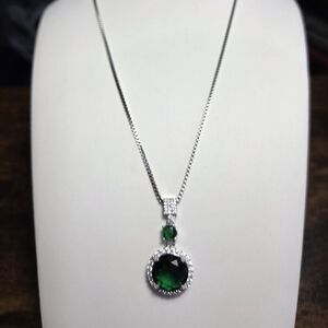 New Women's Lab Created 6 Ct. Emerald And Moissanite Luxury Necklace S925 Silver